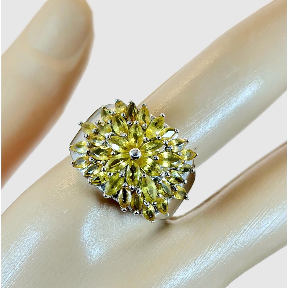 Citrine Ring Chuck Clemency Designer STS Sterling Silver Cluster Vintage Size 10